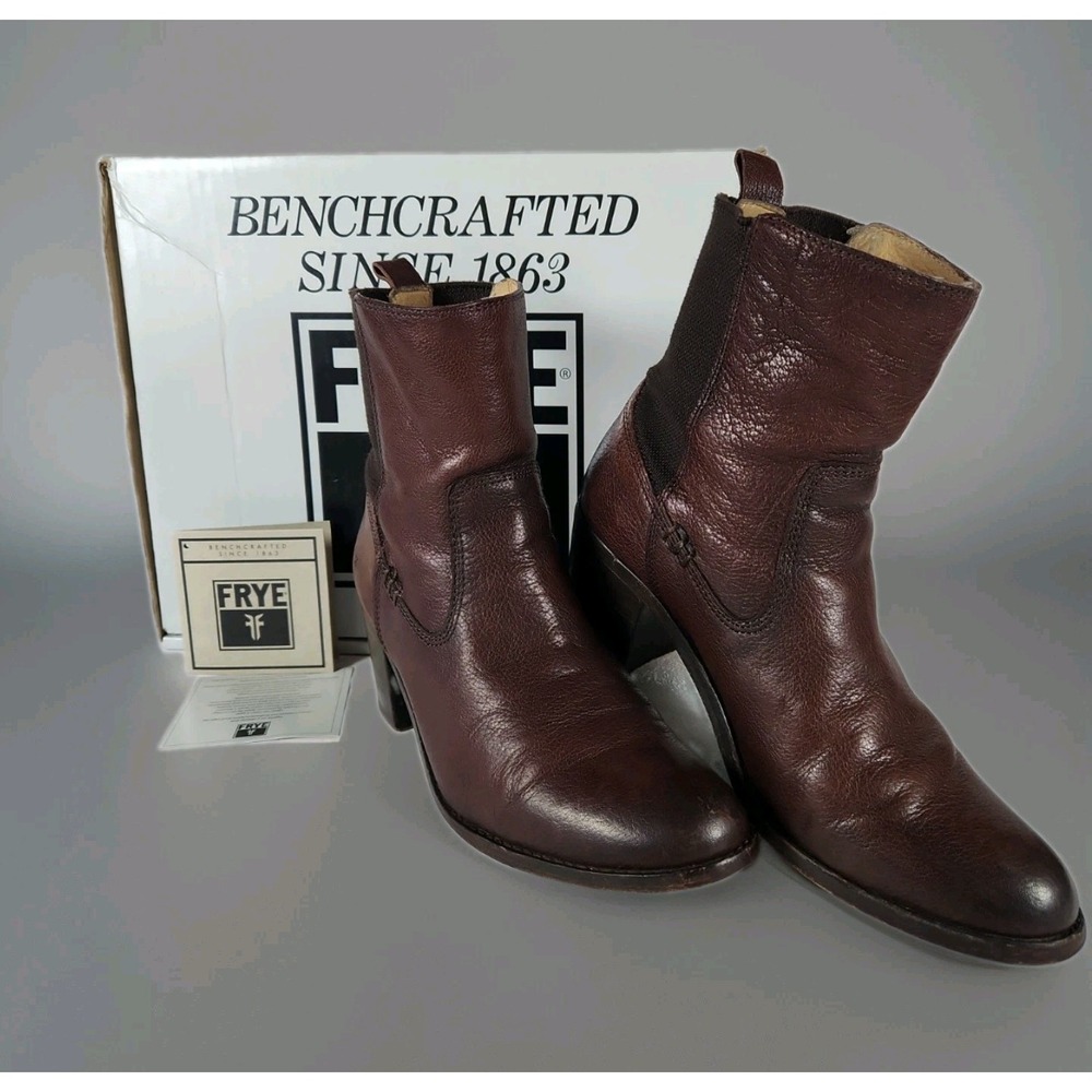 FRYE Janis Gore Dark Brown Buffalo Leather Ankle Western Boots 7.5B 3474170